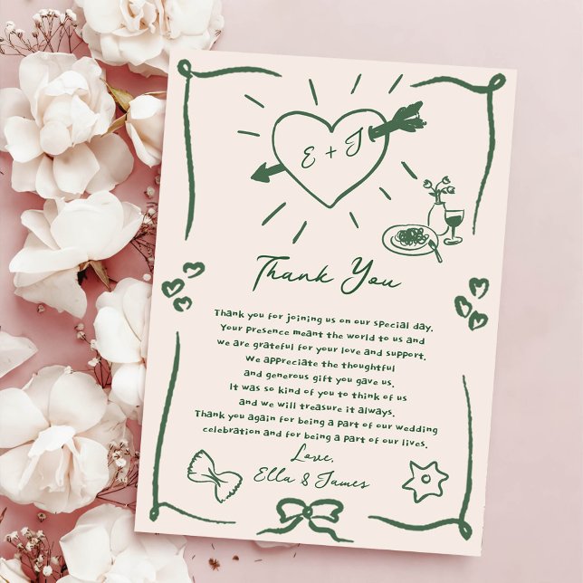 Funky Retro Hand Drawn Gree Wedding Thank You Card (Creator Uploaded)