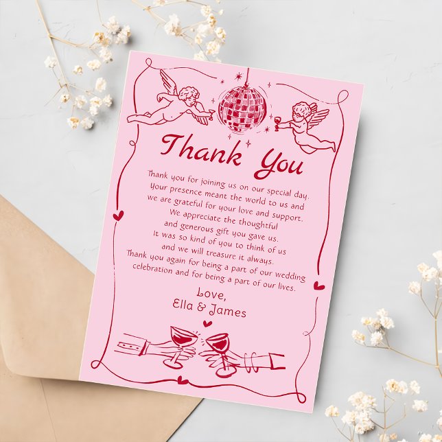 Funky Retro Hand drawn Wedding Thank You Card  (Creator Uploaded)
