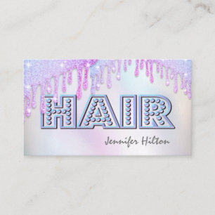 Funky retro holographic glittery drips hair business card