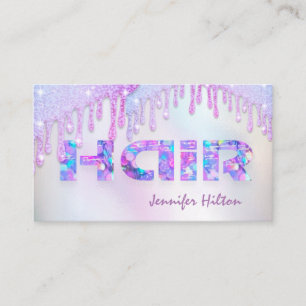 Funky retro  holographic glittery drips hair business card