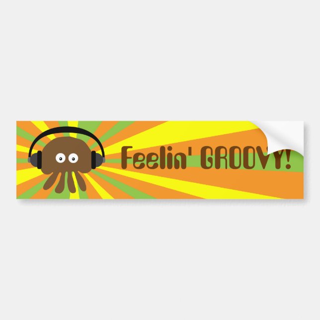 Funky Retro Jellyfish With Headphones Psychedelic Bumper Sticker (Front)