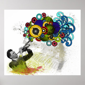 Funky Retro Man Trumpet Player Poster