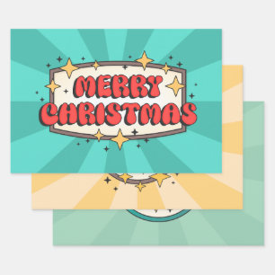 Funky retro merry christmas greeting text wrapping paper sheet
