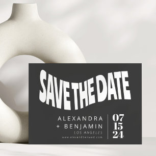 Funky Retro Mod Unique Black and White Photo Save The Date