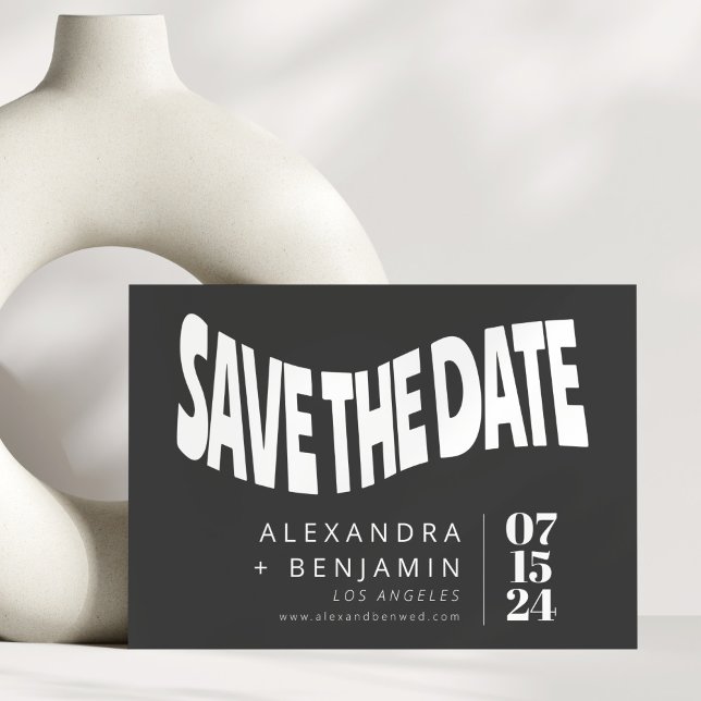 Funky Retro Mod Unique Black and White Photo Save The Date (Creator Uploaded)