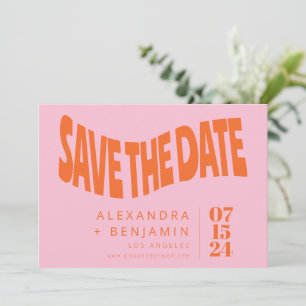 Funky Retro Mod Unique Photo Pink Orange Custom Save The Date