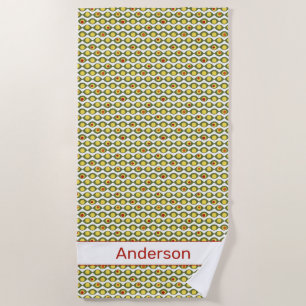 Funky Retro Olive Bead Custom Colours Pattern Beach Towel
