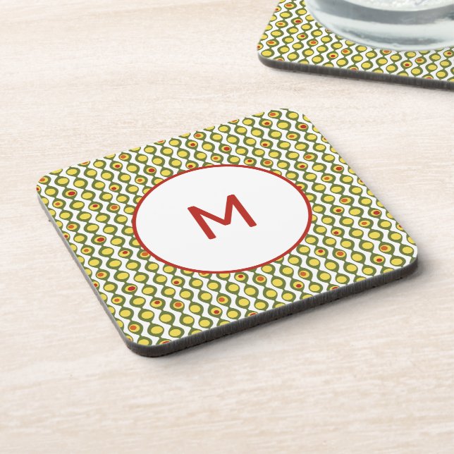 Funky Retro Olive Bead Custom Colours Pattern Coaster (Left Side)