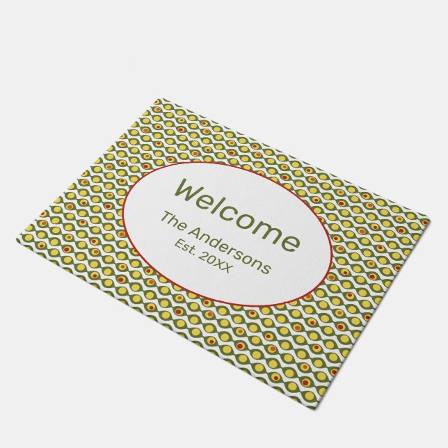 Funky Retro Olive Bead Custom Colours Pattern Doormat (Angled)