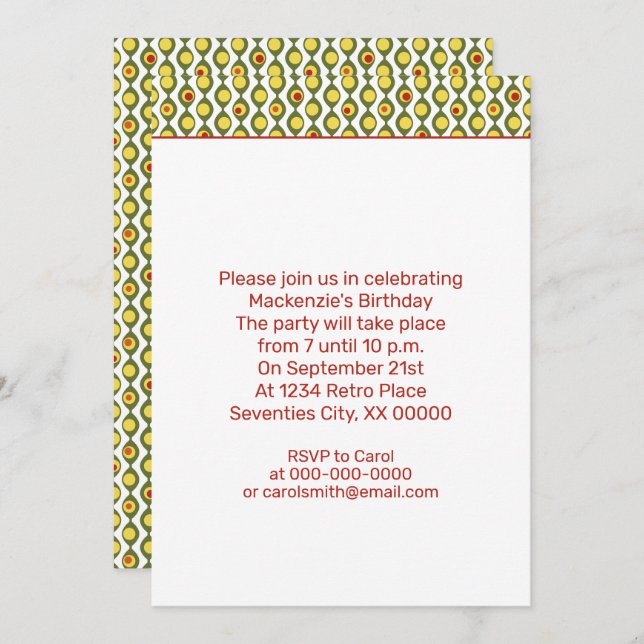 Funky Retro Olive Bead Custom Colours Pattern Part Invitation (Front/Back)