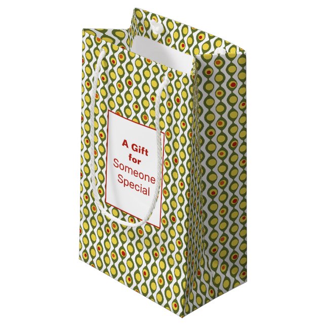 Funky Retro Olive Bead Custom Colours Pattern Small Gift Bag (Front Angled)