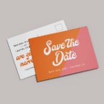 Funky Retro Orange Pink Wedding Save The Date Announcement Postcard<br><div class="desc">This retro orange,  pink,  and white colour block wedding save the date postcard is unique and will have your guests excited to receive an invitation to a fun filled celebration with you.</div>