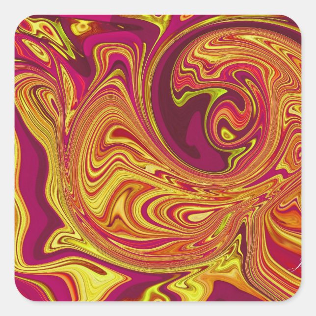 Funky  Retro Orange Swirl Square Sticker (Front)