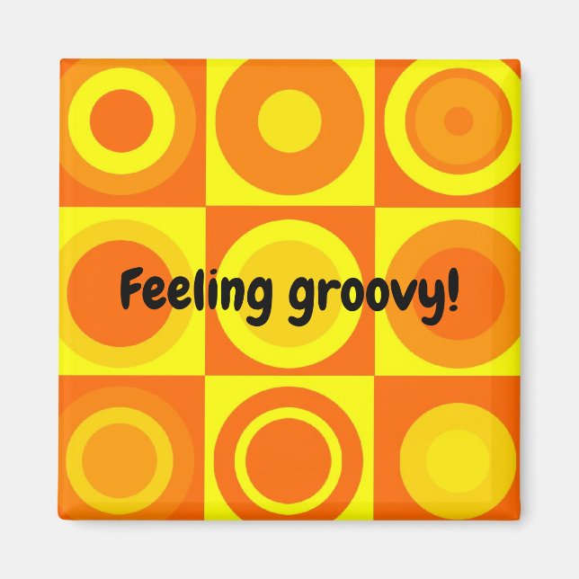 Funky Retro Orange Yellow Circles Squares Magnet (Front)