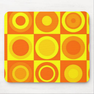 Funky Retro Orange Yellow Circles Squares Mouse Mat