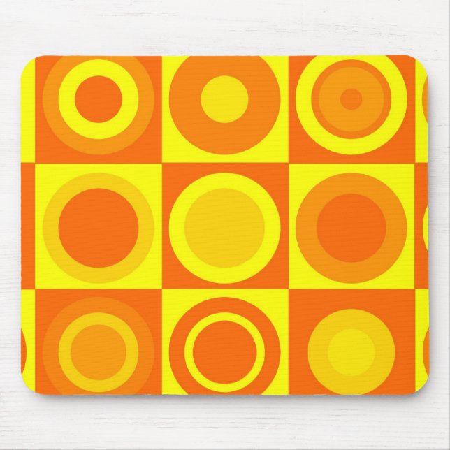 Funky Retro Orange Yellow Circles Squares Mouse Mat (Front)