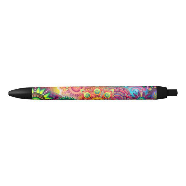 Funky Retro Pattern Abstract Bohemian Black Ink Pen (Front)