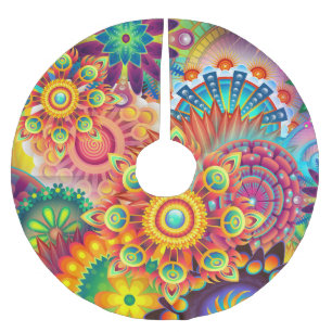 Funky Retro Pattern Abstract Bohemian Brushed Polyester Tree Skirt