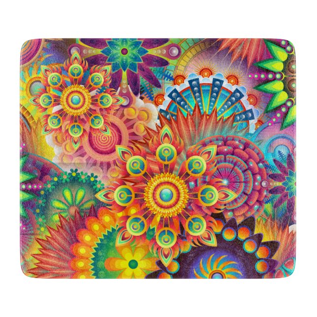 Funky Retro Pattern Abstract Bohemian Cutting Board (Front)