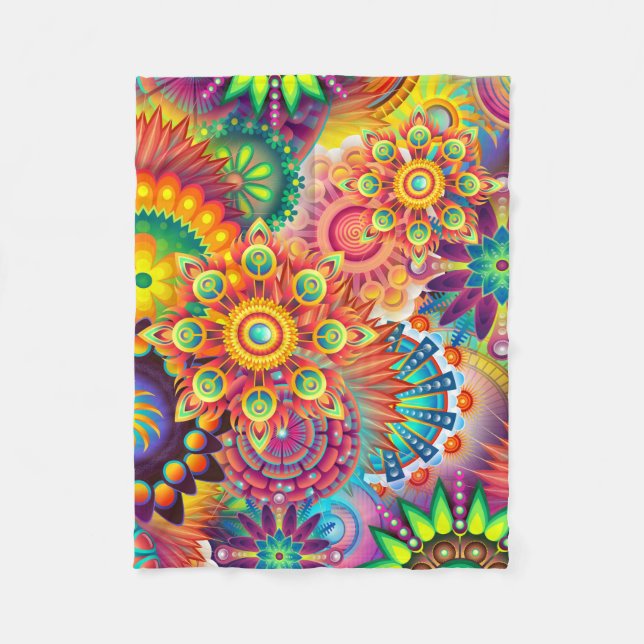 Funky Retro Pattern Abstract Bohemian Fleece Blanket (Front)