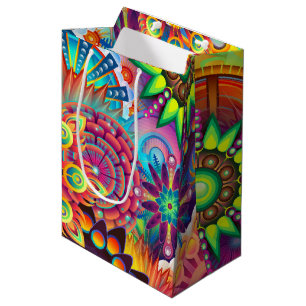 Funky Retro Pattern Abstract Bohemian Medium Gift Bag