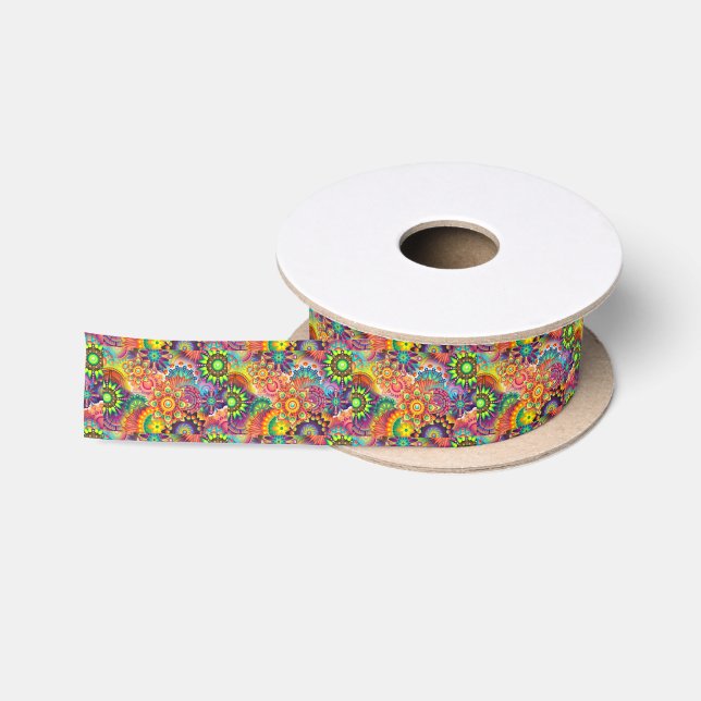 Funky Retro Pattern Abstract Bohemian Satin Ribbon (Spool)