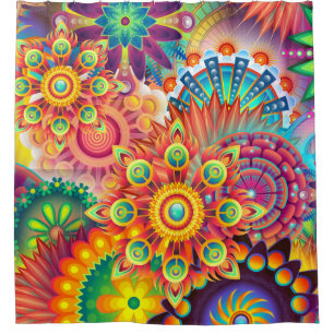 Funky Retro Pattern Abstract Bohemian Shower Curtain
