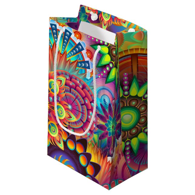 Funky Retro Pattern Abstract Bohemian Small Gift Bag (Front Angled)