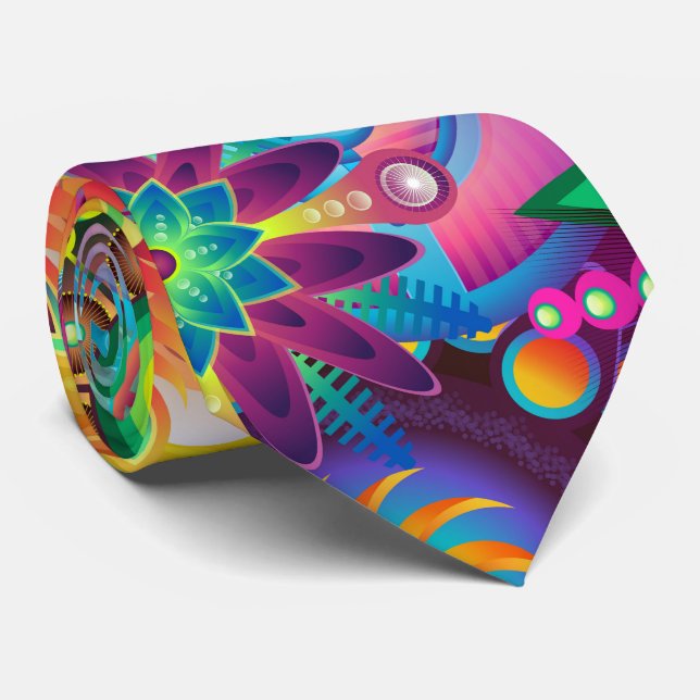 Funky Retro Pattern Abstract Bohemian Tie (Rolled)