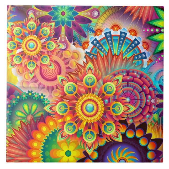 Funky Retro Pattern Abstract Bohemian Tile (Front)