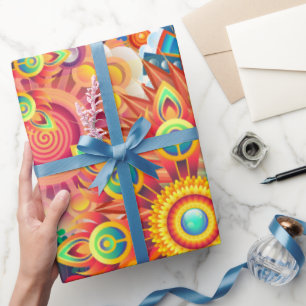 Funky Retro Pattern Abstract Bohemian Wrapping Paper