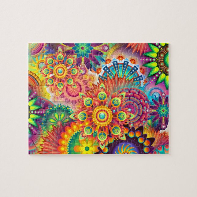 Funky Retro Pattern Abstract Boho Jigsaw Puzzle (Horizontal)