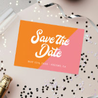 Funky Retro Pink Orange Wedding Save The Date