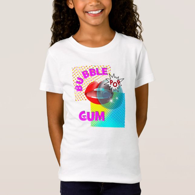 Funky Retro Pop Art Bubble Gum Lips T-Shirt (Front)