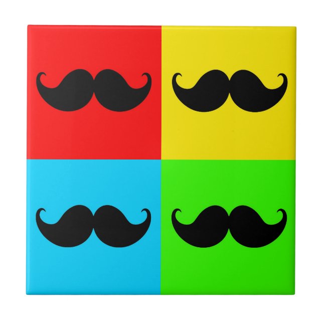 Funky Retro Pop Art Moustache Moustache Stache Tile (Front)