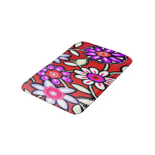 Funky Retro Red Flowers Bath Mat