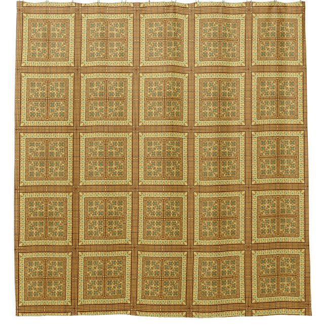 Funky Retro Square Tile Pattern with Autumn Colour Shower Curtain (Front)