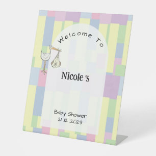 Funky Retro Stork Delivery Baby Shower Welcome Pedestal Sign