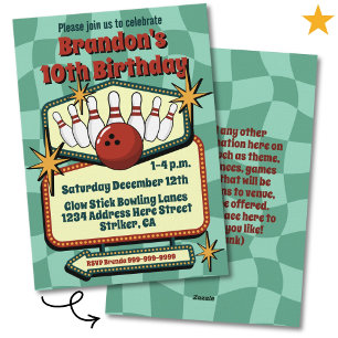 Funky Retro Vibes Tween Bowling Birthday Invitation