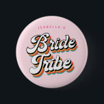 Funky Retro Vintage Bride Tribe Bachelorette   6 Cm Round Badge<br><div class="desc">Funky Retro Inspired Bachelorette Party button for the bride tribe of the bride - with happy retro colours and your text of choice. A fun vintage inspired colourful and happy design with "Bride Tribe" and customisable text. You can even change the colours of the letters if you like! Matching party...</div>