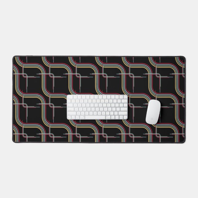 Funky Retro Wavy Stripes Blue Red Yellow Black Desk Mat (Keyboard & Mouse)