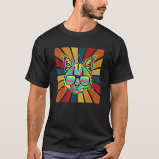 Funky Retro Wild Cat With Sunglasses Colourful Des T-Shirt