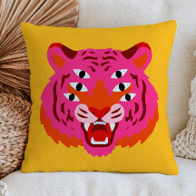 Funky Roaring Tiger Head in Pink Maximalist Yellow