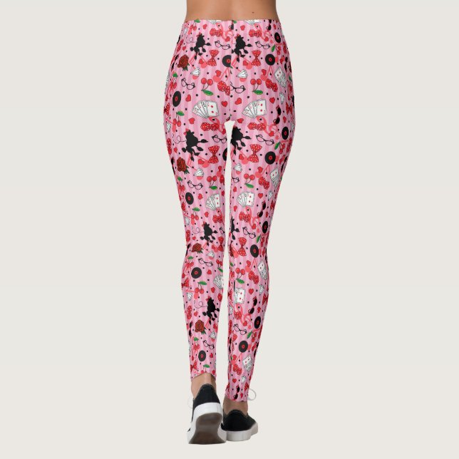 Funky Rockabilly Poodles and Cherries Sock Hop Leggings (Back)