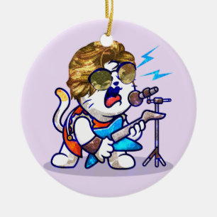 Funky Rockstar Cat – Cool Music Lover Kitty Ceramic Tree Decoration