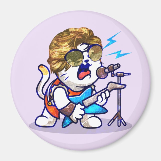 Funky Rockstar Cat – Cool Music Lover Kitty Magnet (Front)