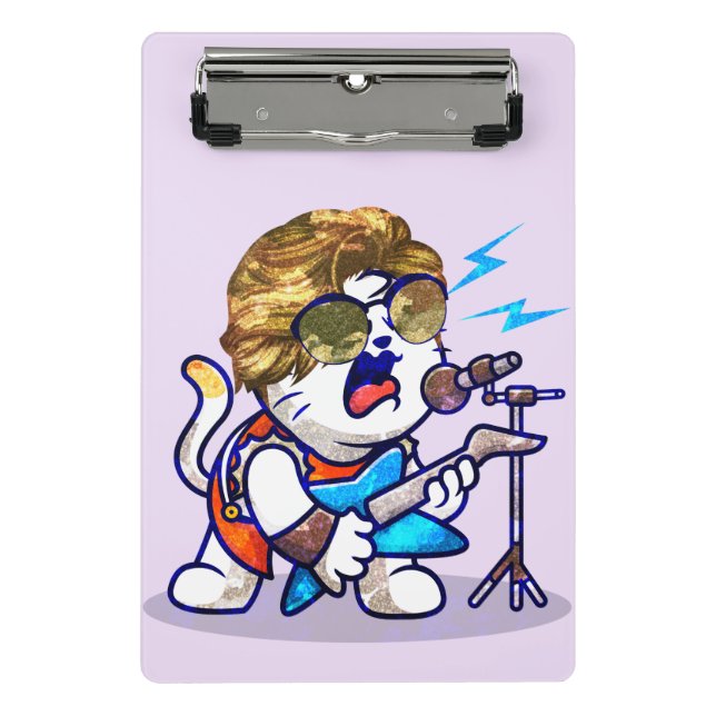 Funky Rockstar Cat – Cool Music Lover Kitty Mini Clipboard (Front)
