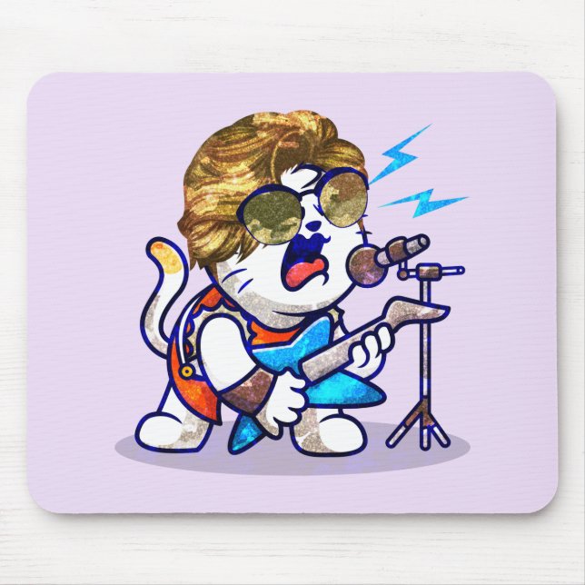 Funky Rockstar Cat – Cool Music Lover Kitty Mouse Mat (Front)