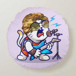 Funky Rockstar Cat – Cool Music Lover Kitty Round Cushion