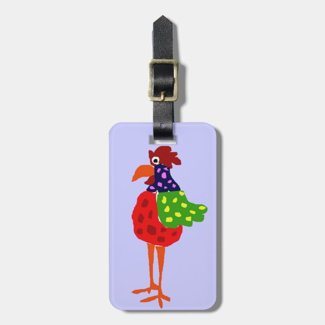 Funky Rooster Folk Art Design Luggage Tag (Front Vertical)